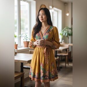 Antonio Melani Emma Surplice Tunic Dress 100% Cotton Ginger Paisley Size 8 NWT